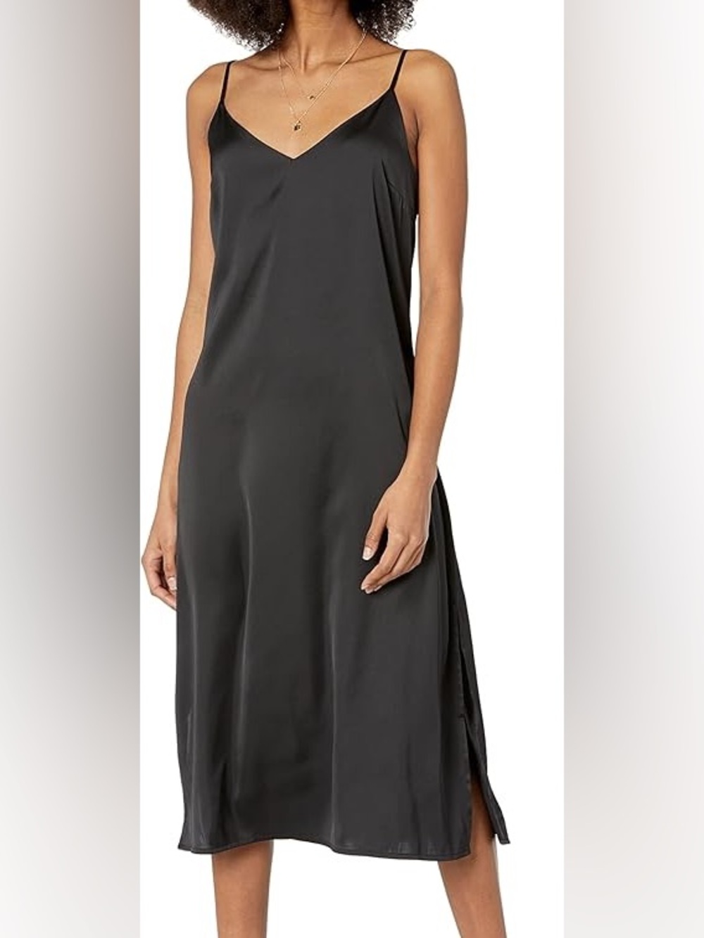 Sleek Black V-Neck Slip Midi Dress